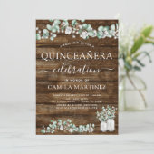 Invitation Célébration de Quinceanera en bois rustique Eucaly (Debout devant)
