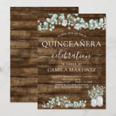 Invitation Célébration de Quinceanera en bois rustique Eucaly (Devant / Derrière)