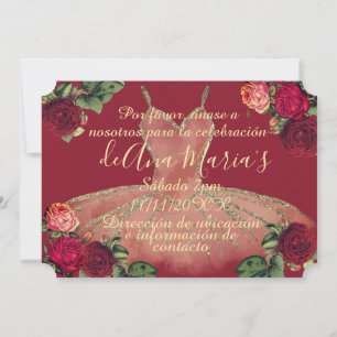 Invitation Célébration de Quinceanera Florale de Bourgogne