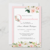Invitation Célébration de Quinceanera Florale Rose (Devant)