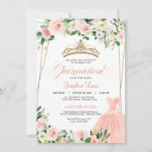 Invitation Célébration de Quinceañera florale rose et blanc (Devant)