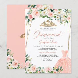 Invitation Célébration de Quinceañera florale rose et blanc