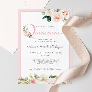 Invitation Célébration de Quinceanera florale rose saumon