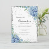 Invitation Célébration de Quinceañera Hydrangea Bleue 15 (Debout devant)