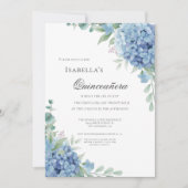Invitation Célébration de Quinceañera Hydrangea Bleue 15 (Devant)