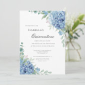 Invitation Célébration de Quinceañera Hydrangea Bleue 15 (Debout devant)
