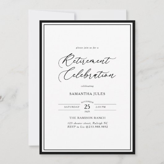 Invitation Célébration de retraite en écriture élégante moder (Devant)