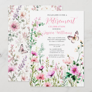 Invitation Célébration de retraite Fleur sauvage rose