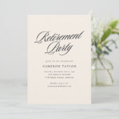 Invitation Célébration de retraite Ivory Cream Black Script (Debout devant)
