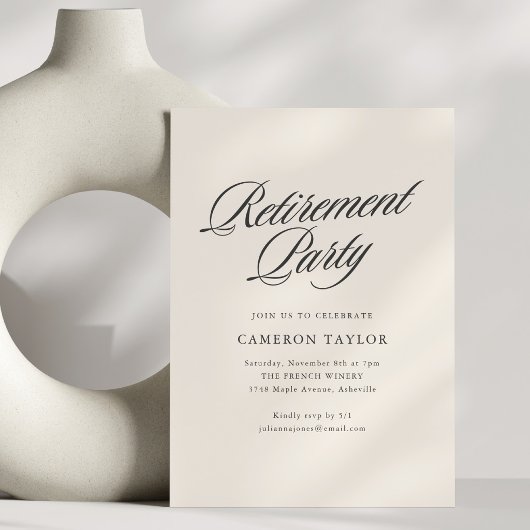 Invitation Célébration de retraite Ivory Cream Black Script