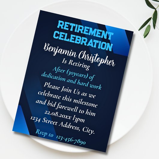 Invitation Célébration de retraite simple bleu marine