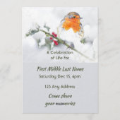 Invitation Célébration de service de vie  Anglais Robin Bird (Dos)