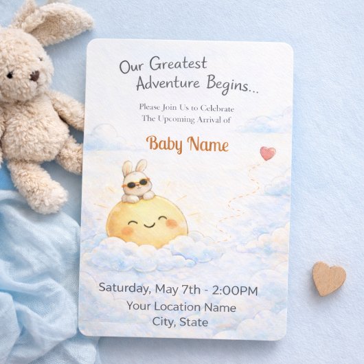 Invitation Célébration de style doux lapin soleil