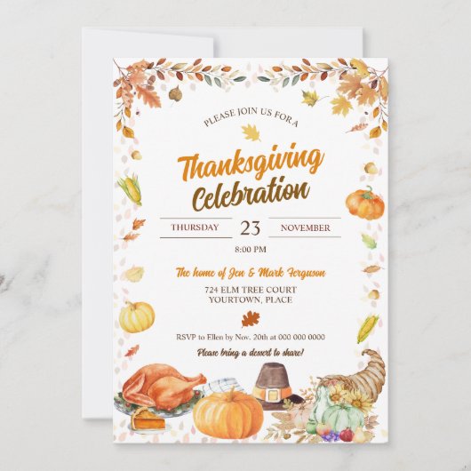 Invitation Célébration de Thanksgiving à l'aquarelle (Devant)