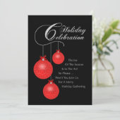 Invitation Célébration de vacances, ornements rouges de (Debout devant)