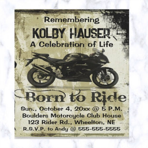 Invitation Célébration de vie de moto modifiable