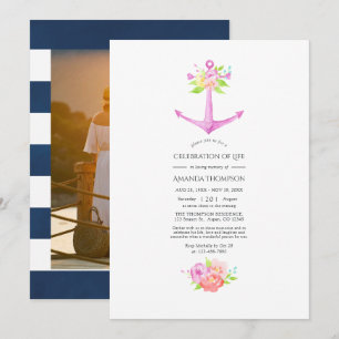 Invitation Célébration de vie florale nautique rose féminine
