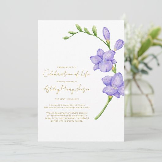 Invitation Célébration de vie funérailles Freesia (Debout devant)