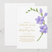 Invitation Célébration de vie funérailles Freesia (Devant / Derrière)