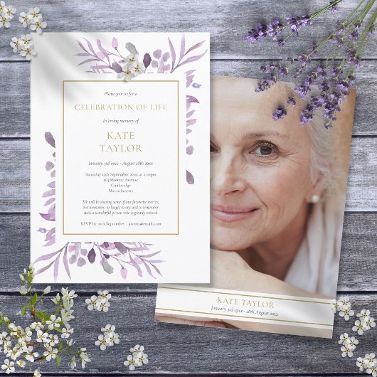 Invitation Célébration de vie funéraire avec feuillage violet