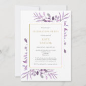Invitation Célébration de vie funéraire avec feuillage violet (Devant)