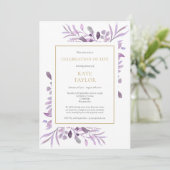 Invitation Célébration de vie funéraire avec feuillage violet (Debout devant)