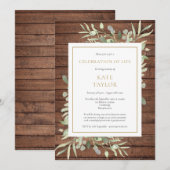 Invitation Célébration de vie funéraire de verdure de bois ru (Devant / Derrière)