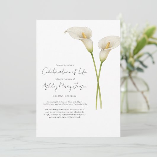 Invitation Célébration de vie funéraire du calla lily (Debout devant)