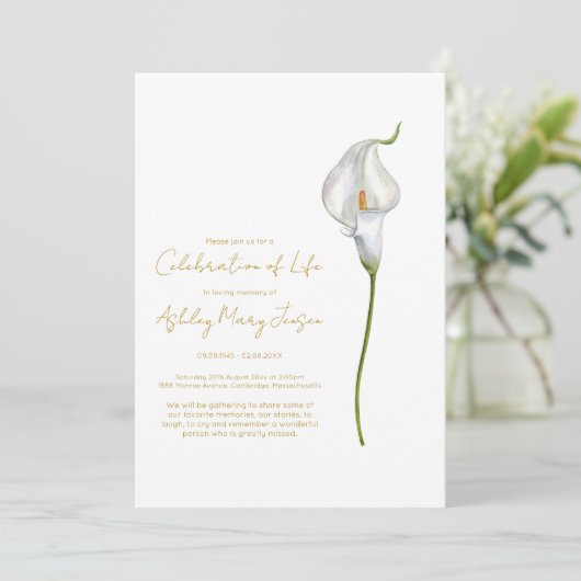 Invitation Célébration de vie funéraire du lys calla (Debout devant)