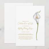 Invitation Célébration de vie funéraire du lys calla (Devant / Derrière)