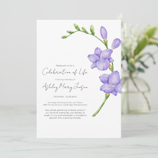 Invitation Célébration de vie funéraire Freesia (Debout devant)