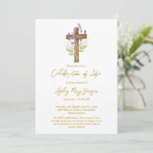 Invitation Célébration de vie funéraire Lavender Cross