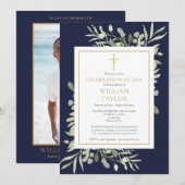 Invitation Célébration de vie funéraire Photo de feuillage bl (Devant / Derrière)