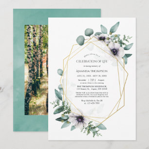 Invitation Célébration de vie géométrique d'anémone d'eucalyp
