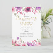 Invitation Célébration de vie photo aquarelle florale (Debout devant)