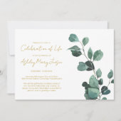 Invitation Célébration de vie simple au eucalyptus pour funér (Devant)