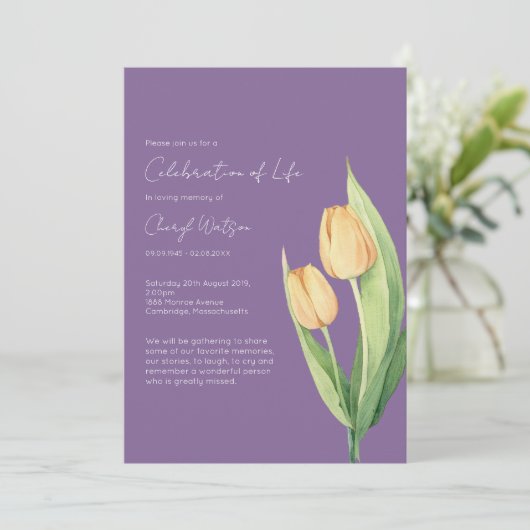 Invitation Célébration de vie simple de tulipes Funérailles (Debout devant)
