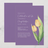 Invitation Célébration de vie simple de tulipes Funérailles (Devant / Derrière)