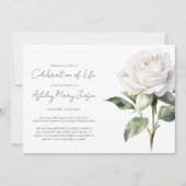 Invitation Célébration de vie simple rose blanche Funérailles (Devant)