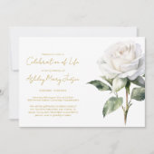 Invitation Célébration de vie simple rose blanche Funérailles (Devant)