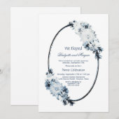 Invitation Célébration d'élopement florale bleue rustique (Devant / Derrière)