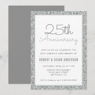 Invitation Célébration des 25 ans de mariage faux paillettes 