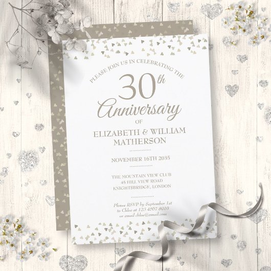 Invitation Célébration des 30 ans de mariage Cœurs de perles