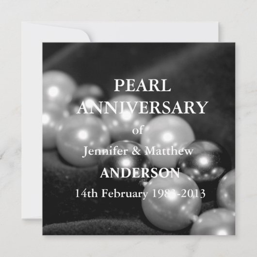 Invitation Célébration des 30 ans de mariage de perle (N&B) (Devant)