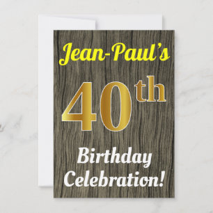 Invitation Célébration des 40 ans en Bois Faux et Or Faux