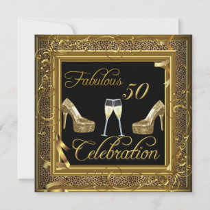 Invitation Célébration des 50 ans Champagne Or Noir Fabulous