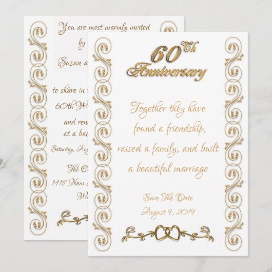 Invitation Célébration des 60 ans de mariage (Devant / Derrière)