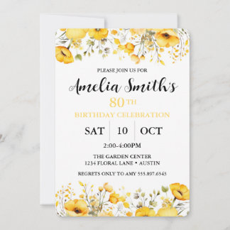 Invitation Célébration des 80 ans avec des fleurs jaunes