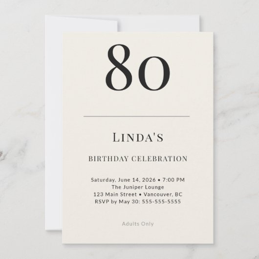 Invitation Célébration des 80 ans Classic Black & Ivory (Devant)