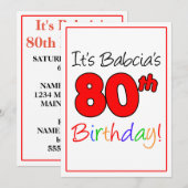Invitation Célébration des 80 ans de Babcia (Devant / Derrière)